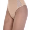 Cotton-blend high-rise thong that rises on the front for light coverage, a soft everyday staple.