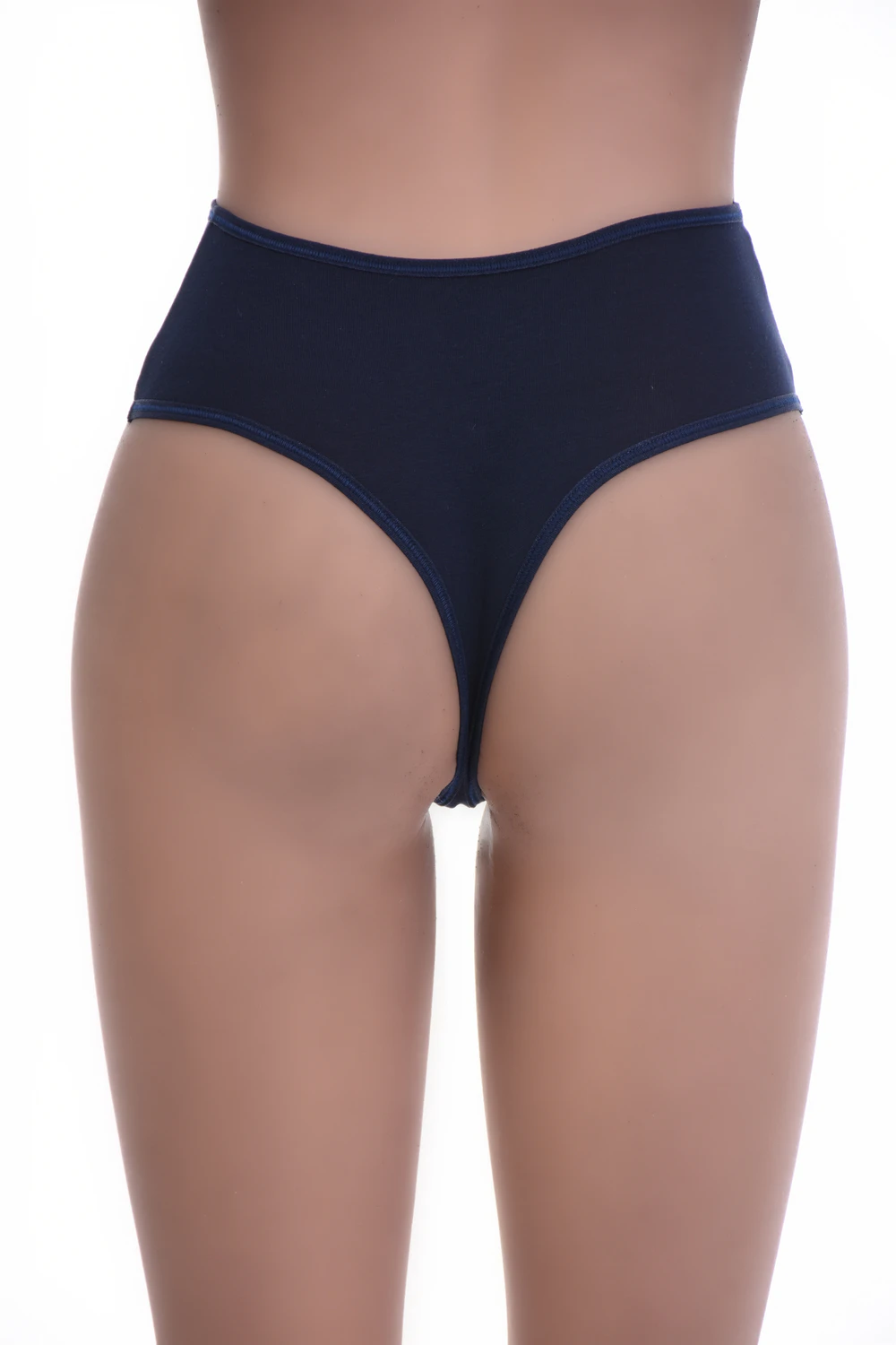 Cotton-blend high-waist thong in a soft solid knit, breathable with a more covered comfortable feel.