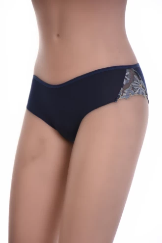 Soft cotton boyshort briefs with a floral lace back-hip insert, a quiet dressier take on the everyday pair.
