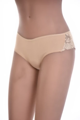 Soft cotton-blend boyshorts by Tiara Galiano with a curved back-hip lace accent on a breathable squared-leg body.