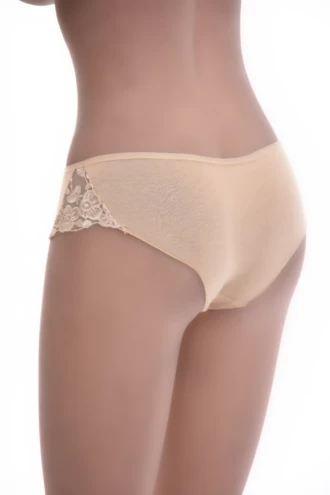 Women's cotton boyshorts by Tiara Galiano with a floral lace insert curving across the back hip over a cotton-blend body.