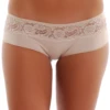 Women's cotton boyshorts by Tiara Galiano with a wide floral lace waistband over a soft cotton-blend body.