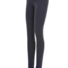 Anthracite high-waisted cotton leggings with coral waistband stripes, side view of the slim silhouette