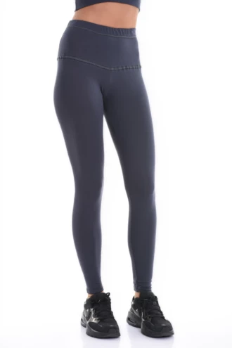Anthracite high-waisted cotton leggings, full-length front view in a soft breathable everyday cotton blend