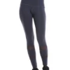 Anthracite high-waisted cotton leggings with calf mesh inserts, front view in soft stretch fabric