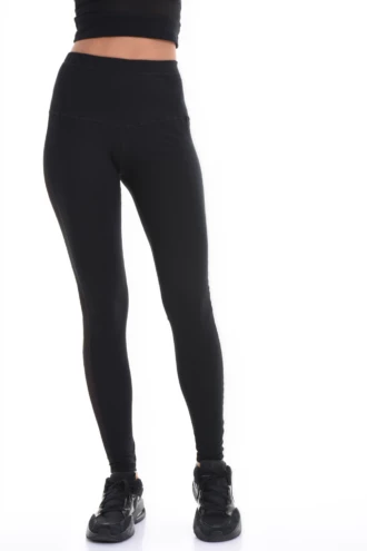 Black high-waisted cotton leggings, full-length front view in a soft comfortable everyday stretch fabric