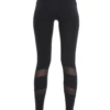 Black high-waisted cotton leggings with calf mesh inserts, full-length back view of the slim fit