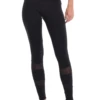 Black high-waisted cotton leggings with calf mesh panels, front view in soft everyday stretch fabric