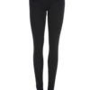 Black high-waisted cotton leggings with red waistband stripes, front view in soft stretch fabric