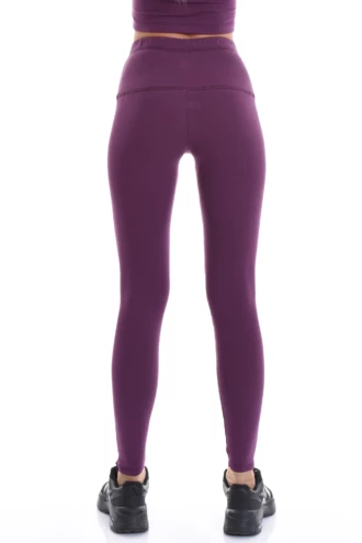 Eggplant high-waisted cotton leggings, full-length back view in soft breathable everyday cotton blend