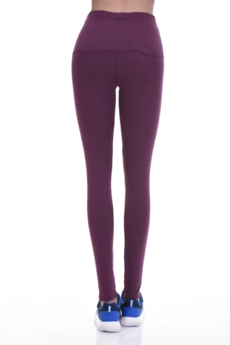 Eggplant high-waisted cotton leggings, full-length back view in soft stretchy cotton fabric