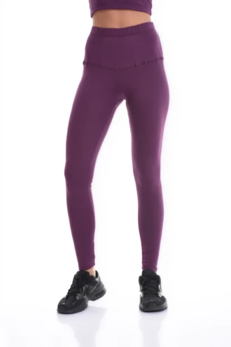 Eggplant high-waisted cotton leggings, full-length front view in a soft figure-hugging everyday cotton
