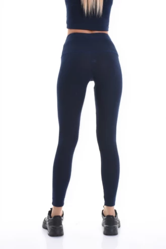 Navy blue high-waisted cotton leggings, full-length back view in soft comfortable everyday cotton
