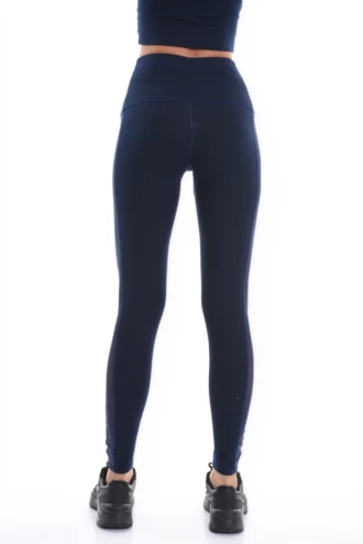 Navy blue high-waisted cotton leggings, full-length back view in soft comfortable everyday cotton