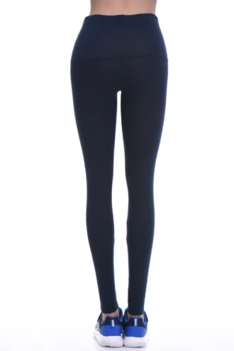 Navy blue high-waisted cotton leggings, full-length back view in soft breathable cotton fabric