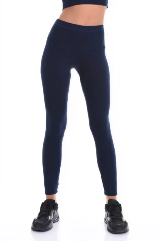 Navy blue high-waisted cotton leggings, full-length front view in a soft everyday stretch fabric