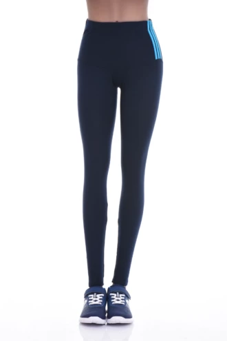 Navy blue high-waisted cotton leggings, full-length front view in a soft figure-hugging cotton blend