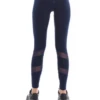Navy blue high-waisted cotton leggings with calf mesh panels, back view in soft everyday cotton