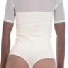 Women's cotton bodysuit with round neck, short sleeves and mesh detail over a thong cut, a warm-weather layer.