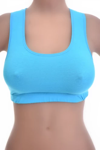 Cotton-blend racerback bralette with a low scoop and wide straps, soft and breathable with an easy pull-on fit.
