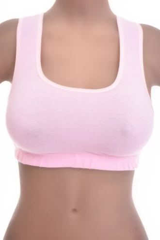 Cotton-blend racerback bralette with a low scoop and wide straps, soft and breathable with an easy pull-on shape.