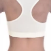 Cotton-blend racerback bralette with a low scoop and wide straps, soft and easy to pull on under a t-shirt.