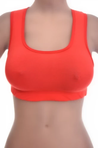 Cotton-blend racerback bralette with a low scoop and wide straps, breathable to layer under a t-shirt or vest.