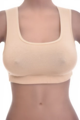 Soft-cup cotton bralette with a racerback keeping straps off the shoulders, breathable and light for relaxed wear.