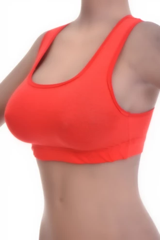 Women's cotton racerback bralette with soft wireless cups, wide straps and a scoop neck for relaxed everyday wear.