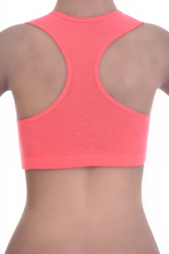 Breathable cotton-blend racerback bralette with straps pulled to the spine, no wires or padding for light support.