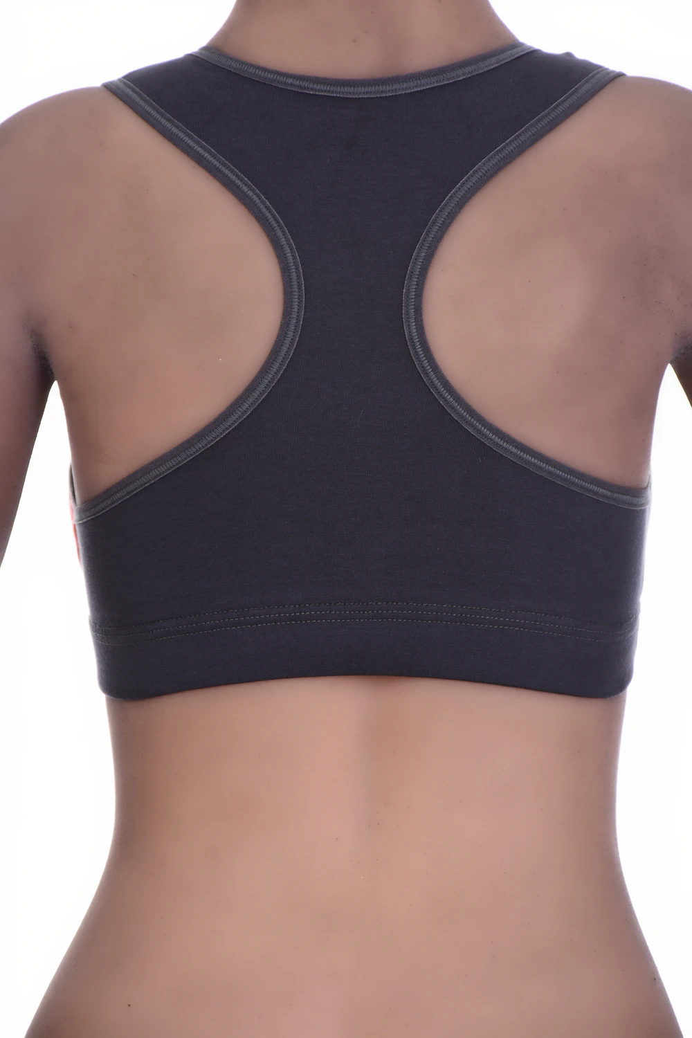 Breathable cotton-blend racerback bralette with straps to the spine, no wires or padding for light gentle support.