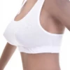 Breathable cotton-blend racerback bralette with straps drawn to the spine, unpadded and wireless for light support.