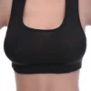 Breathable cotton-blend racerback bralette with straps pulled to the spine, no wires or padding for light support.