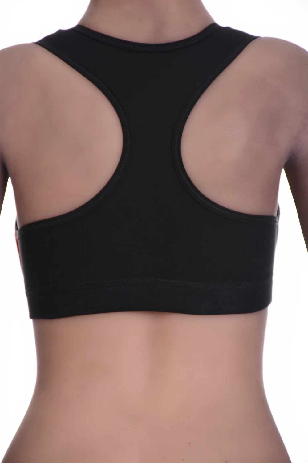 Breathable cotton-blend racerback bralette with straps to the spine, no wires or padding for gentle support.