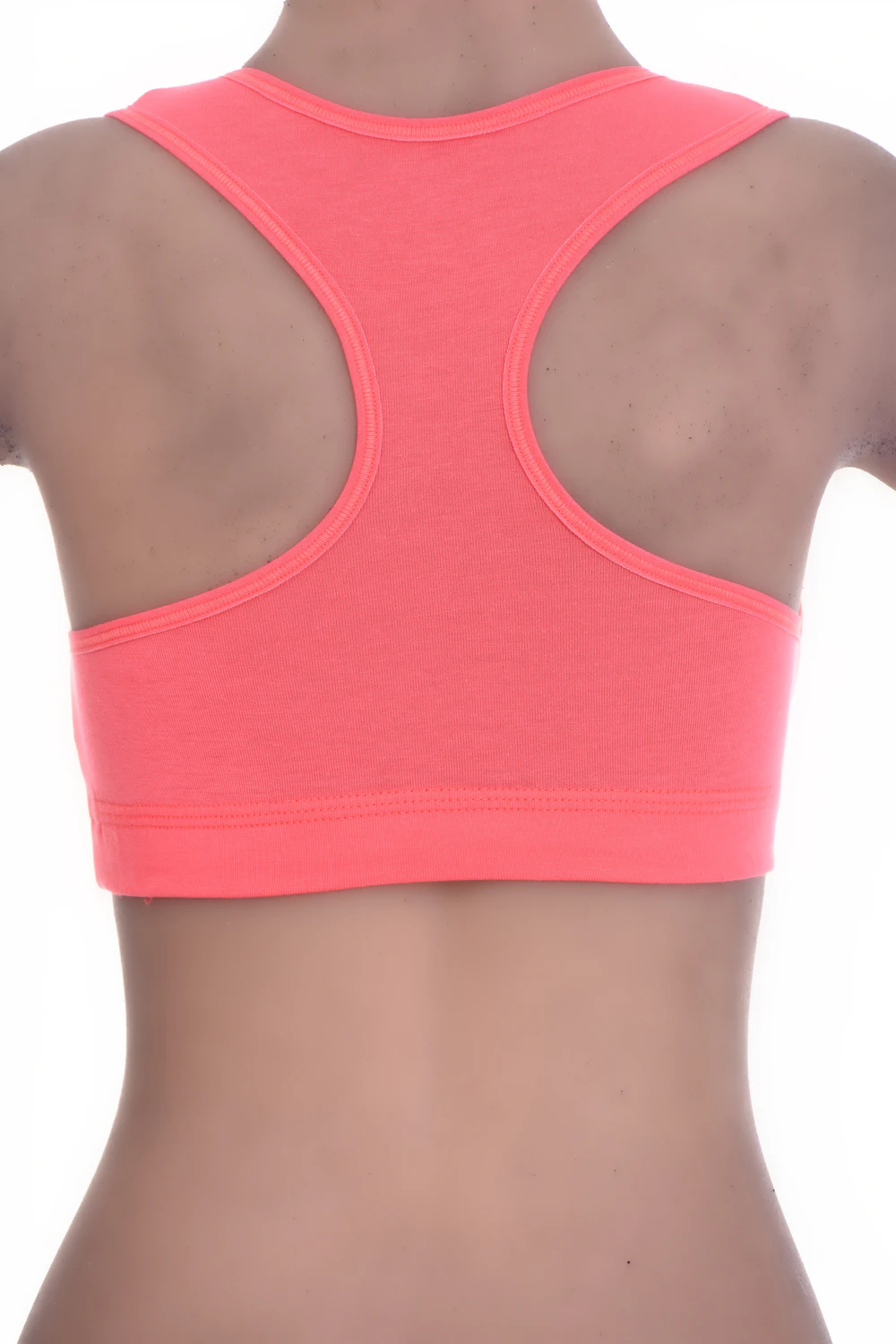 Breathable cotton-blend racerback bralette with straps secure towards the spine, unpadded and wireless.