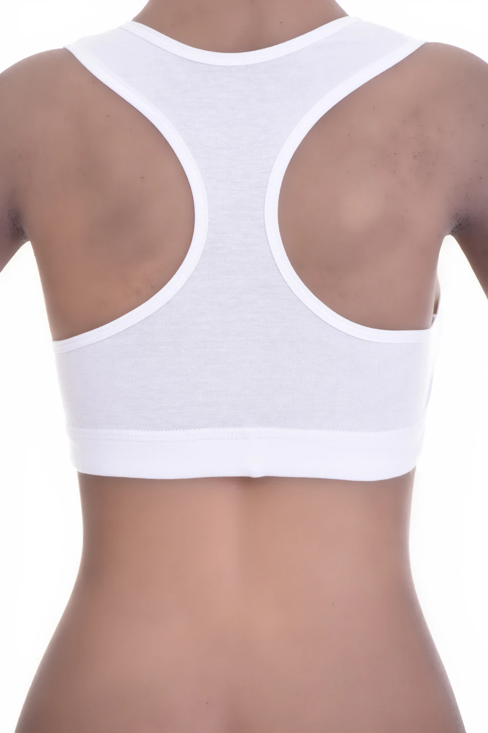 Breathable cotton-blend racerback bralette with straps drawn in towards the spine, wireless and unpadded.