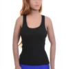 Racerback cotton tank with straps hidden under wider necklines, a breathable base layer under an open shirt.
