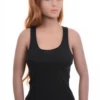 Women's cotton racerback tank top with wide straps and a scoop neckline in a soft slim cut.
