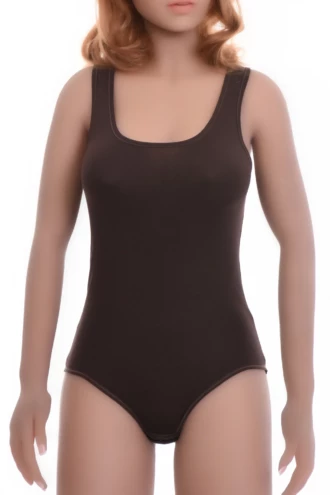 Women's cotton tank bodysuit with bikini coverage and wide straps, soft and breathable for daily wear.