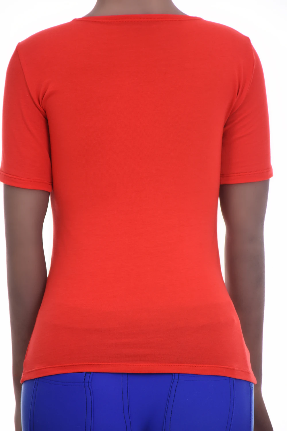Body-skimming women's cotton tee with a feminine scoop neckline and short sleeves for a light slim look.