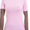 Body-skimming women's cotton tee with a mock neck and short sleeves for a clean everyday slim look.