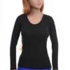 Body-skimming women's cotton tee with a scoop neckline and long sleeves for an everyday slim layer.