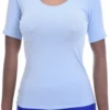 Pull-on women's cotton tee with a scoop neck and short sleeves in a body-skimming slim everyday shape.
