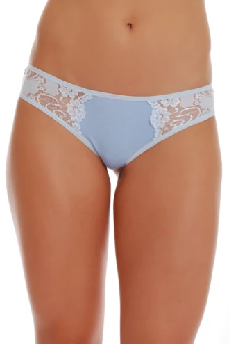 Breathable cotton thong with lace insets at the upper sides and a thong back, a dressy everyday pick.