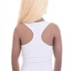 Smooth fine microfiber tank with a racerback that draws the straps in towards the spine, slim with stretch.