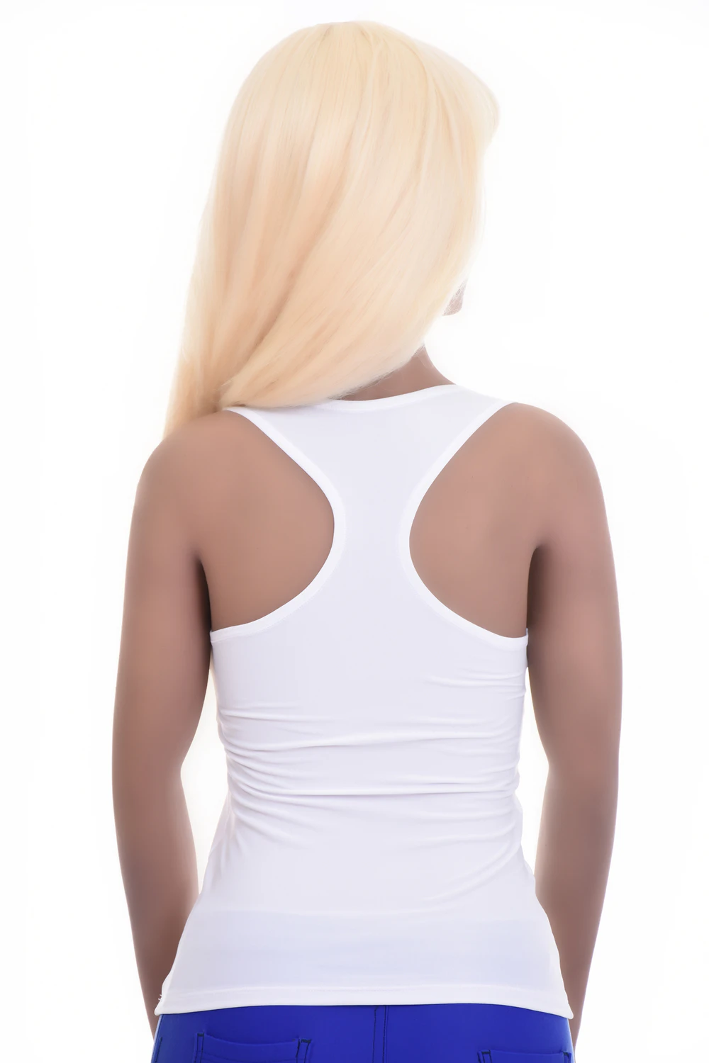 Smooth fine microfiber tank with a racerback that draws the straps in towards the spine, slim with stretch.