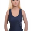 Fine microfiber racerback tank with wide straps off the shoulders, a close slim base under fitted clothing.