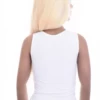 Fine microfiber tank with wide straps that lie flat on the shoulders and cover a bra strap, slim with stretch.