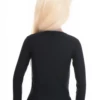 Smooth fine microfiber long-sleeve tee with a low scoop neck and stretch slim line that follows the figure.
