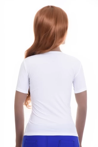 Smooth fine microfiber tee with a low scoop neck and stretch, a slim line that follows the figure.